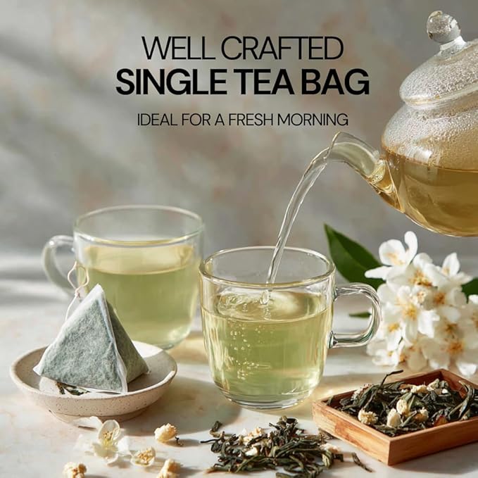 BLOSSOM RITUAL Jasmine Bloom – Floral Green Tea Loose Leaf – 20 Natural Based Pyramid Bags – Serve Upto 60 cups – Jasmine Petal Infusion – Stress Relief & Rich Antioxidants | 2.65oz