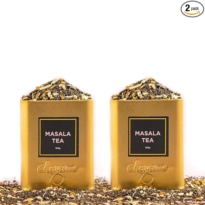 CHAYAM Indian Masala Chai Tea - 100g/3.53oz each | Premium Tin Pack | Exotic Spiced Tea Blend With Ginger, Clove, Cinnamon & Cardamom | 50+ cups | 100% Real Ingredients with No Sugar - Pack of 2