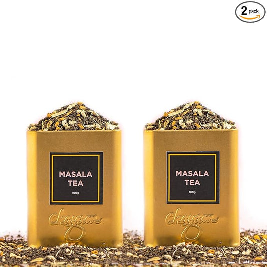 CHAYAM Indian Masala Chai Tea - 100g/3.53oz each | Premium Tin Pack | Exotic Spiced Tea Blend With Ginger, Clove, Cinnamon & Cardamom | 50+ cups | 100% Real Ingredients with No Sugar - Pack of 2