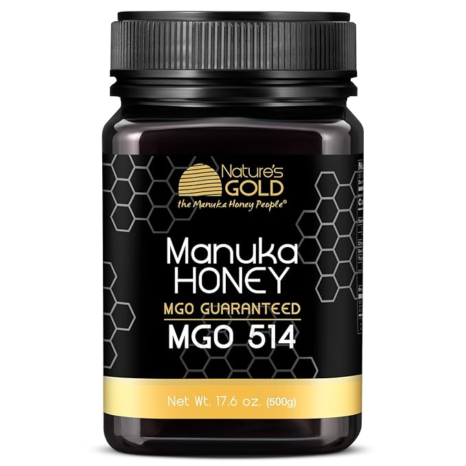 Nature’s Gold Raw Manuka Honey, Certified MGO 514+ | Authentic MGO, Australian Honey, Non-GMO, 100% Pure Genuine Traceable from Hive to Home (17.6oz)