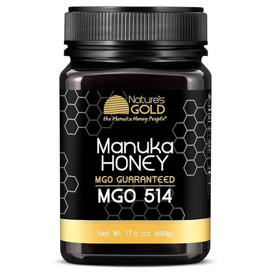 Nature’s Gold Raw Manuka Honey, Certified MGO 514+ | Authentic MGO, Australian Honey, Non-GMO, 100% Pure Genuine Traceable from Hive to Home (17.6oz)