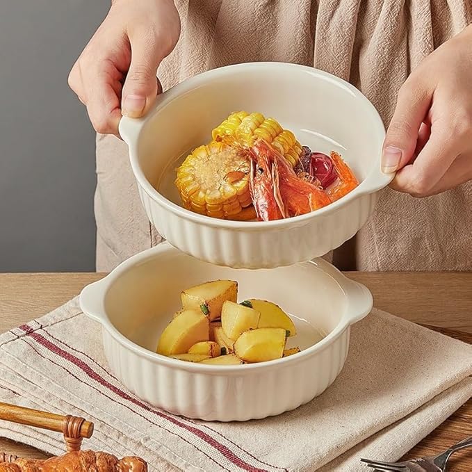 Kbotiques Casserole Dish Made of Scratch-Resistant Ceramic in White for Hot Air Fryer, for Preparing Lasagne, Soup, Tiramisu and More Fryer Accessories (8 Inches)
