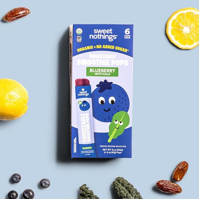 Sweet Nothings, Multi-Pack, USDA Organic Kids' Squeezable Super Fruit Smoothie, Value Pack of 24 - Dye-Free, No Added Sugar,Vegan, Healthy Organic Fruit and Veggie Pops, Freeze & Enjoy