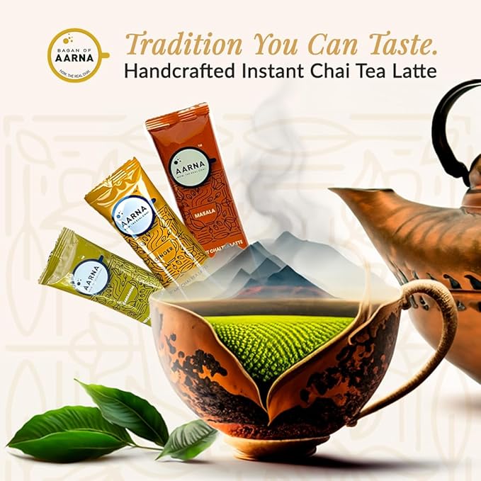 Bagan of Aarna Instant Masala Chai, Tea Powder Mix, Spiced Tea, All Natural Chai Tea, Authentic Chai Mix, Masala Spiced Chai Powder With Natural Flavour, Makes 10 Cups (Masala Low Sugar)