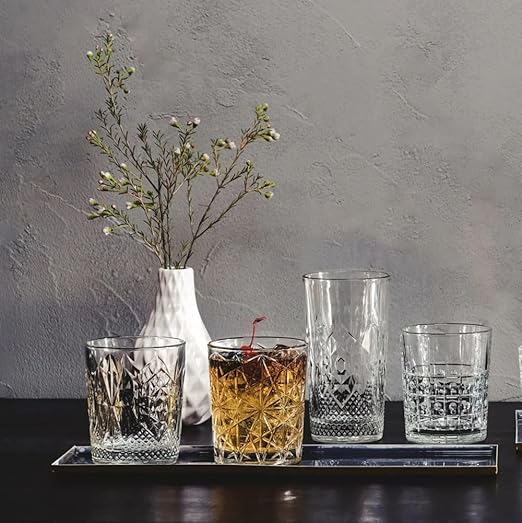 Bormioli Rocco Bartender Stone 13.25 oz. Double Old Fashioned DOF Drinking Glasses, Clear, Set of 6