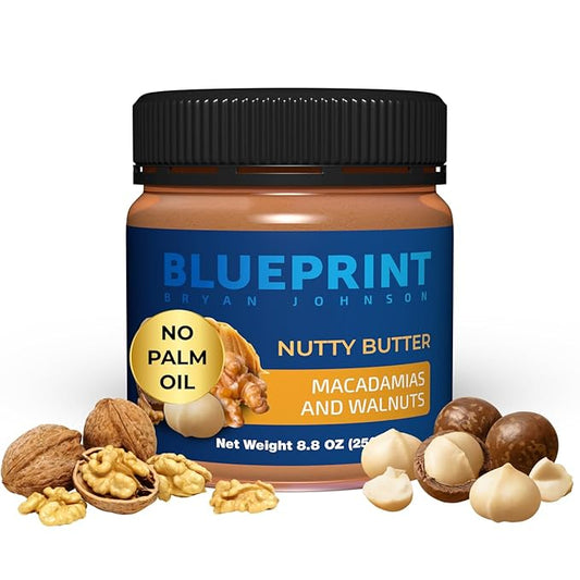Blueprint Bryan Johnson Nutty Butter ??Chunky Macadamia Nut Butter with Walnut ??No Palm Oil, No Added Sugar ??Just 3 Ingredient Nut Butter??Keto, Vegan, Paleo ??Low Carb Nut Butter Snack ??8.8oz Jar