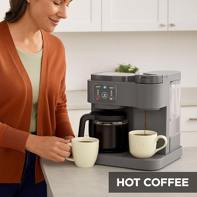 2-in-1 Hot & Iced Coffee Maker for Pods & Grounds ??12-Cup Glass Carafe & Single-Serve Brewer, 72oz Reservoir, Strong Brew, Extra Hot, Brew Over Ice, MultiStream Tech, Compact Design (Gray)
