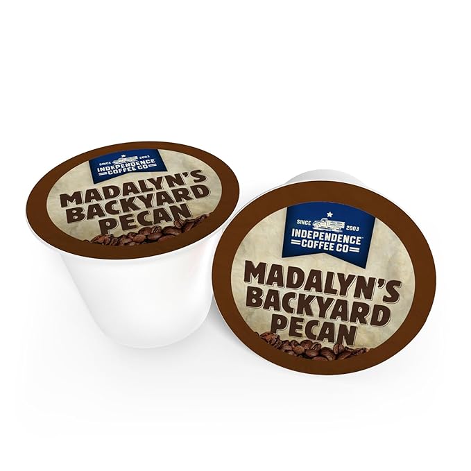 Independence Coffee Co. Madalyn's Backyard Pecan Flavored Mellow Body, Light Roast, Single Serve Coffee K Cup Pods, 12 Count