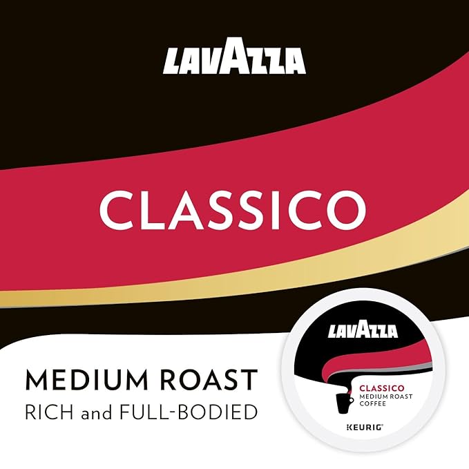 Lavazza Classico Single-Serve Coffee K-Cup® Pods for Keurig® Brewer, Medium Roast, Caps Classico, 32 Count (Pack of 4) Full-bodied medium roast with rich flavor and notes of dried fruit, Value Pack