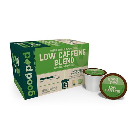 goodPOD Low Caffeine Blend Single Serve Coffee K Cup Pods, Organic Arabica Coffee, Medium Roast, 12 Count