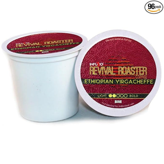 InfuSio Coffee Pods – 96 Count, Ethiopian Yirgacheffe (Light Roast Coffee) Single Serve Coffee Pods for Keurig K Cup® Brewers, Compatible with Keurig 2.0 Brewers