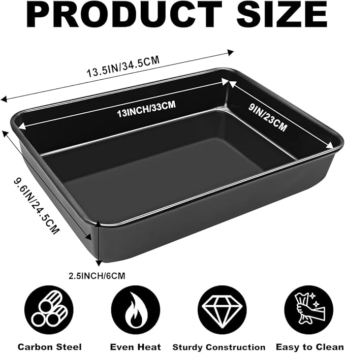 Lasagne Pan, 13 x 9 x 2.5 Inch Enamel Rectangular Cake Pan, Cake Brownie Lasagna Deep Baking Pan, Easy Release & Clean, for Baking Roasting Serving, Large Black