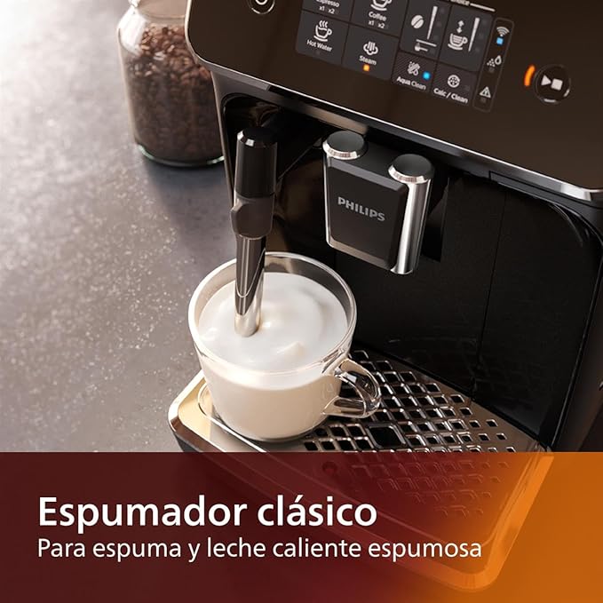Philips 1200 Series Fully Automatic Espresso Machine, Classic Milk Frother, 2 Coffee Varieties, Intuitive Touch Display, 100% Ceramic Grinder, AquaClean Filter, Aroma Seal, Black (EP1220/04)