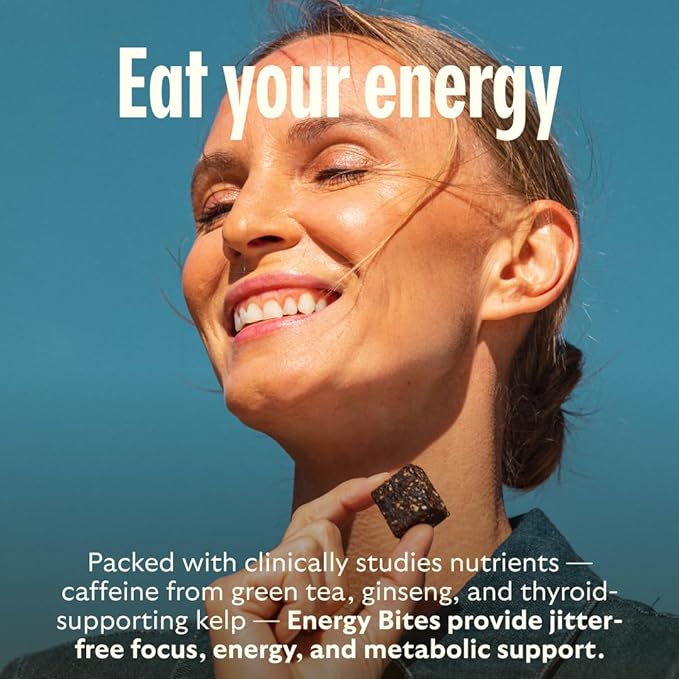 GEM Energy Caffeinated Bite | Holistic Sustained Energy | Supports Metabolism, Stamina & Endurance | 40mg Caffeine, Ginseng Root, L-Theanine | Chocolate Cacao Sea Salt | 7 Servings