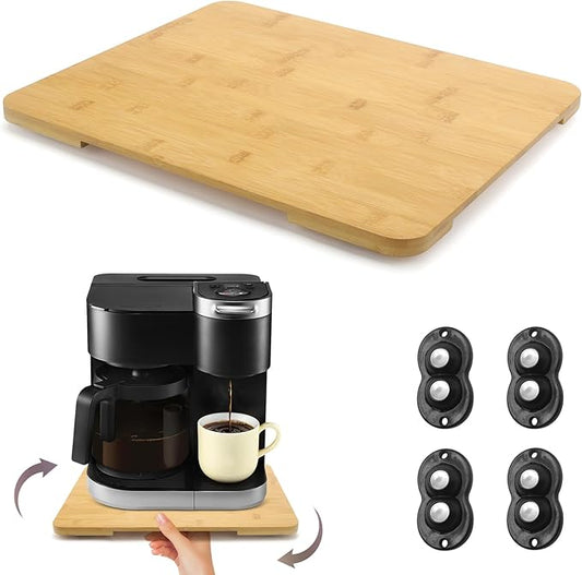 360째 Rolling Tray Bamboo Appliance Slider for Kitchen Appliances, Coffee Maker Mat Tray for Countertops Sliding Tray for Coffee Maker Appliances Mat Easily from Under The Cabinet Natural11.6횞13.9