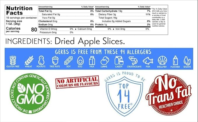 Gerbs Dried Apple Slices 1 lb. | Unsulfured, No Sugar Added, Preservative-Free | Naturally Sweet & Chewy | Top 14 Allergen-Free