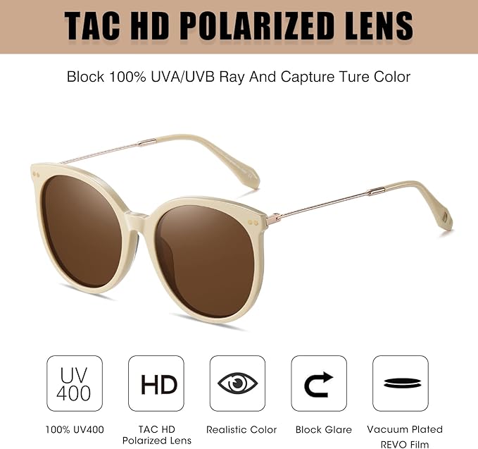 DUCO Oversized Polarized Sunglasses Womens Trendy Mirrored Shades Retro Round Vintage Light Weight UV400 Sun Glasses W016