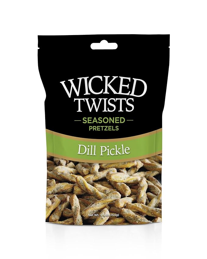 Wicked Twists Dill Pickle Seasoned Pretzels Twists 5.5 oz (1 Pack) Snack Pretzel Sticks Rods, Bold Flavor Snack, Resealable Fresh Pack, Baked Crunch, Party & School-Ready