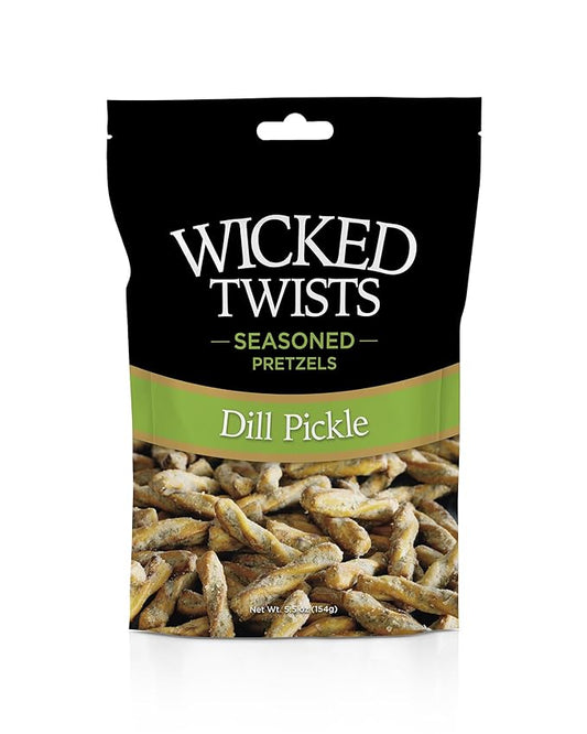 Wicked Twists Dill Pickle Seasoned Pretzels Twists 5.5 oz (1 Pack) Snack Pretzel Sticks Rods, Bold Flavor Snack, Resealable Fresh Pack, Baked Crunch, Party & School-Ready