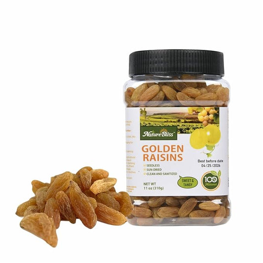 Naturebliss Premium Golden Raisins, Seedless Grape Dried Fruit Snacks, No Sugar Added, No Preservatives, Non-GMO, Naturally Shade-Dried Raisins, Healthy Power Gummy Snack (11 OZ/Pack of 1)