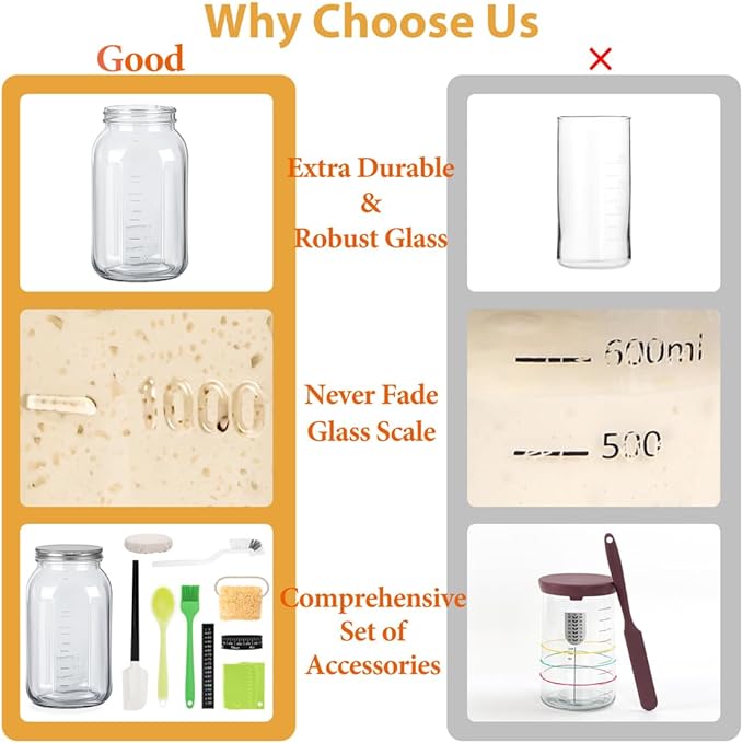 Alltrip Sourdough Starter Kit, 64oz Large Capacity Sourdough Starter Jar with 3 Dough Scraper, Silicone Scraper Silicone Brush & Cute Stickers, Sourdough Bread Baking Supplies, Gifts for Bakers