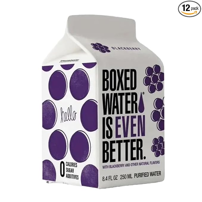 Boxed Water 8.5 oz. (24 Pack) ??Blackberry in Boxes, BPA-Free, Refillable Cartons, Sustainable Alternative to Premium Plastic Bottled Water, Mini Water for Kids