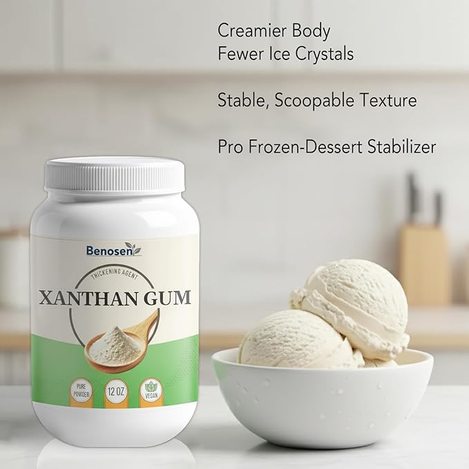 Benosen Xanthan Gum Powder 12 oz ??Food-Grade Thickener & Stabilizer for Gluten-Free Keto Baking ??Sauces Dressings Gravies ??Pure Vegan Hydrocolloid ??Resealable Jar