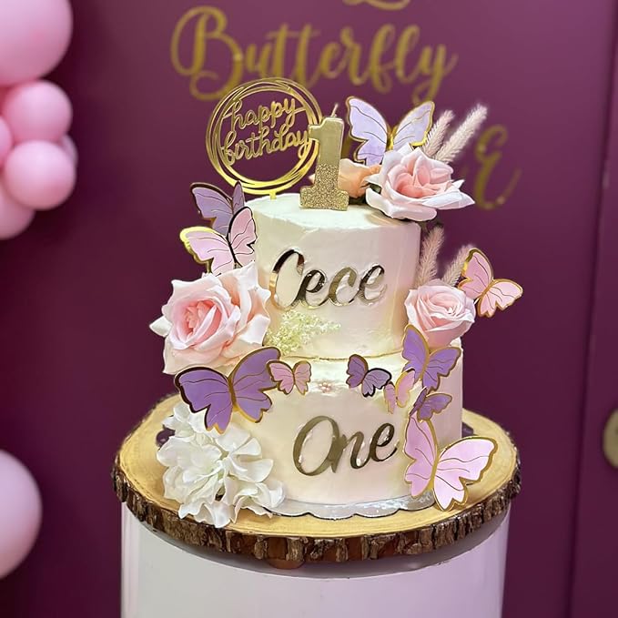 28 Pcs Happy Birthday and Butterfly Cake Toppers Set, Acrylic Gold Birthday Cupcake Toppers, Butterfly Cake Decorations