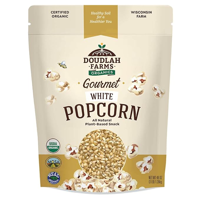 Organic White Popcorn Kernels Unpopped 3 lb - Healthy, Non-GMO, Gluten-Free, Pesticide-Free, Chemical-Free, Glyphosate-Free, Grown in Regenerative Soil in Wisconsin USA by Doudlah Farms