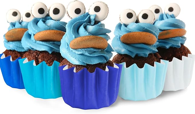 Quera 200 Pcs Grease-Resistant Mini Cupcake Liners White Blue Navy Blue Heavy Duty Paper Muffin Baking Cups for Wedding Birthday Holiday Party or Baby Shower(1.18 x 1.18 in)