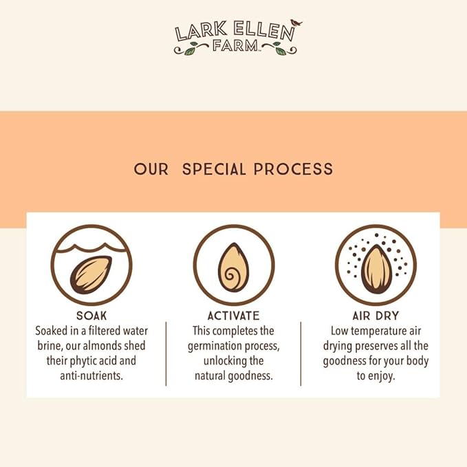 Lark Ellen Farm Raw Almonds, Sprouted Unsalted, Steam Pasteurized, Certified USDA Organic, Gluten-Free Whole Shelled California Premium Nuts (10 oz, 3 Pack)
