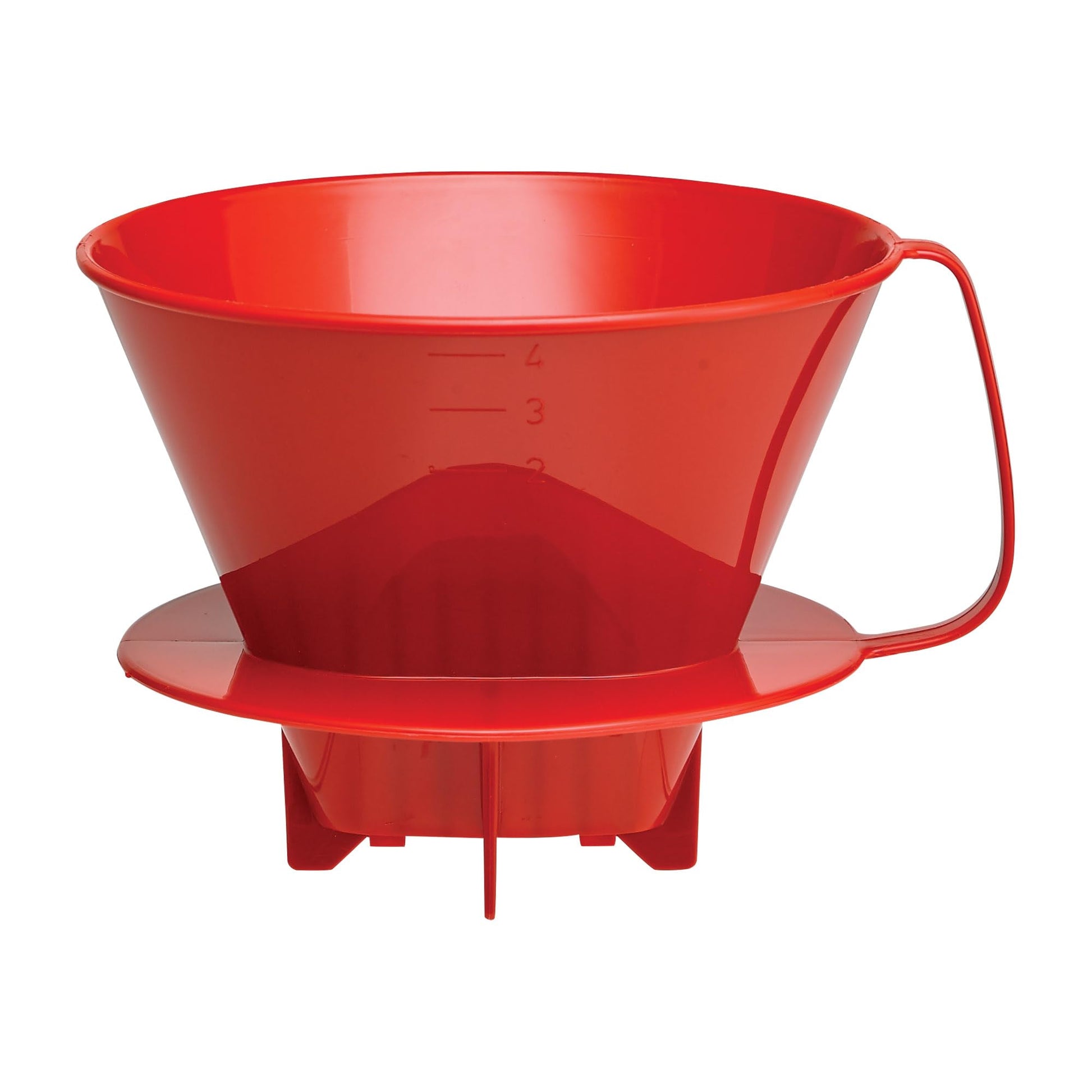 Fino Pour-Over Coffee Brewing Filter Cone, Number 4-Size, Red, Brews 8 to 12-Cups