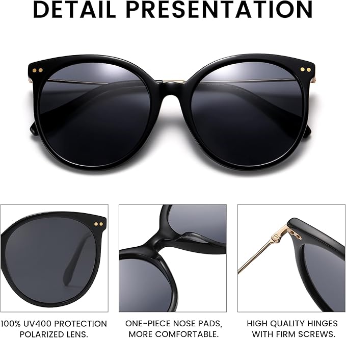DUCO Oversized Polarized Sunglasses Womens Trendy Mirrored Shades Retro Round Vintage Light Weight UV400 Sun Glasses W016