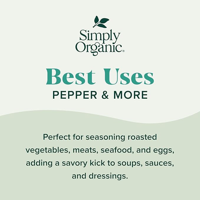 Simply Organic Pepper & More Everyday Spice Blend, 2.2 Ounce Jar, Great on Veggies, Chicken Fish and More, Vegan