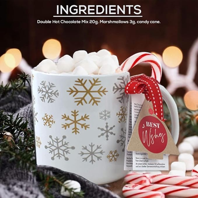 Hot Chocolate Gift Set With Mug - Hot Chocolate Set With Hot Chocolate Sachets - Mini Marshmallows, Candy Canes, Travel Cup - Gifts for Women, Mens Gifts - Vegan Chocolate Gift Set