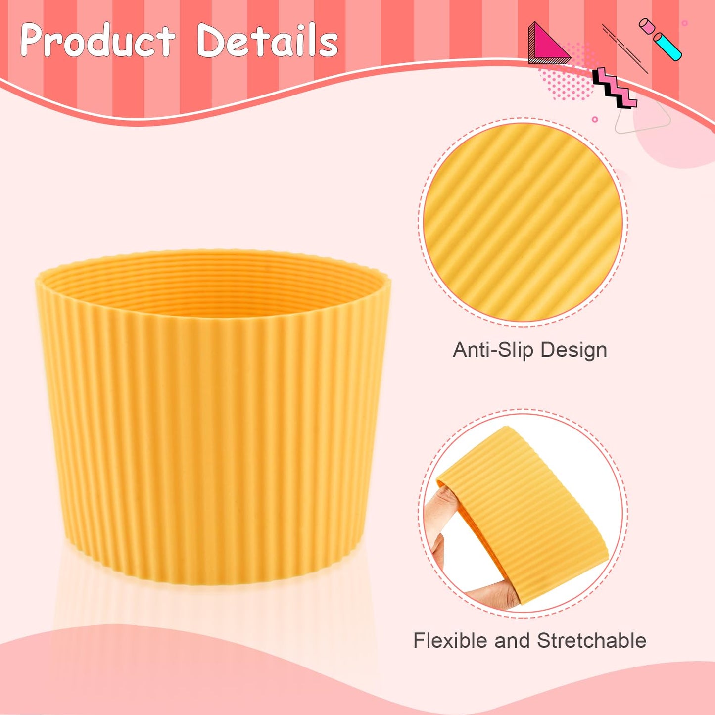6 Pack Silicone Cup Sleeve Heat Resistant Coffee Cup Protective Sleeve Nonslip Glass Bottle Mug