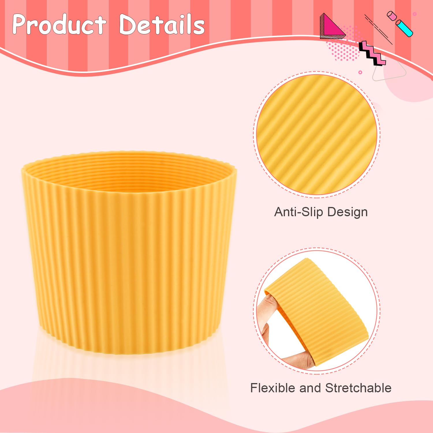 6 Pack Silicone Cup Sleeve Heat Resistant Coffee Cup Protective Sleeve Nonslip Glass Bottle Mug