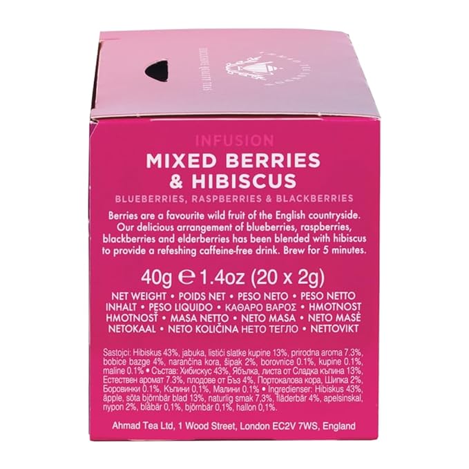 Ahmad Tea Herbal Tea, Mixed Berries & Hibiscus Teabags, 20 ct (Pack of 1) - Decaffeinated & Sugar-Free