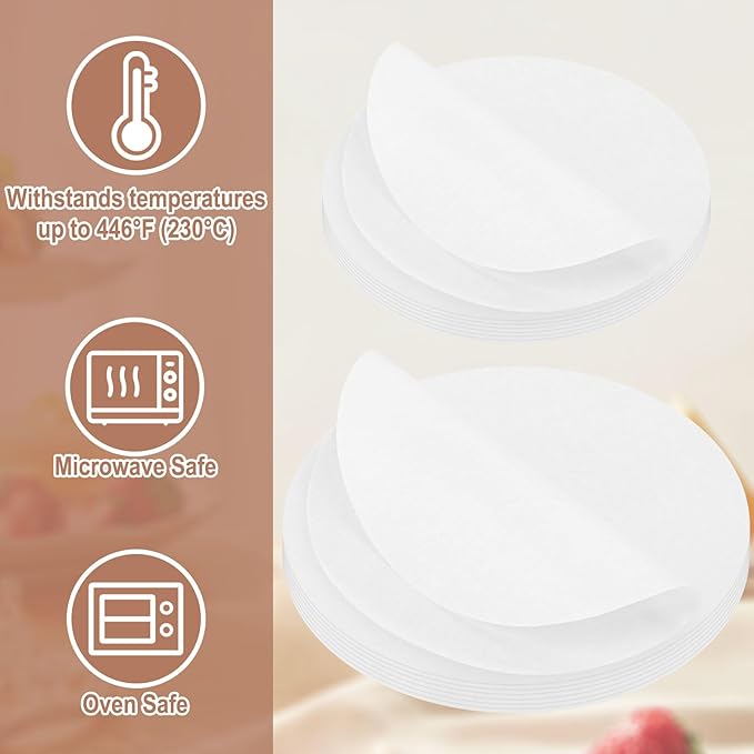 Krijues 200 Pcs Parchment Paper Rounds, Non Stick 7.9 Inch and 9.1 Inch Round Parchment Paper for Baking,Heat Resistant Burger Parchment Paper Sheets for Cake Pans, Tortilla Press, Quesadilla Maker