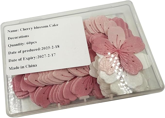 60 Pack Edible Cherry Blossom Cupcake Toppers Cherry Flowers Cake Toppers Rice Paper Wafer Paper Cake Picks for Cherry Blossom Bridal Shower Baby Shower Kids Birthday Cake Decorations