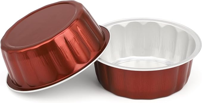 Beasea Disposable Ramekins for Baking, 8oz 50 Pack Aluminum Foil Cups with Lids, Creme Brulee Muffin Cupcake Baking Cup Mini Pudding Cups for Party Wedding Birthday - Wine Red