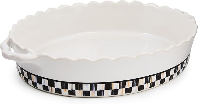 MACKENZIE-CHILDS Everyday Oval Casserole Baker, Cute Oven Baker, Large, Black-and-White Courtly Check