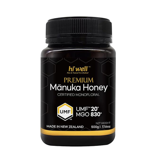 Hi Well Premium New Zealand 100% Manuka Honey UMF 20+ MGO 830+ | Certified Monofloral Raw Honey (500g)