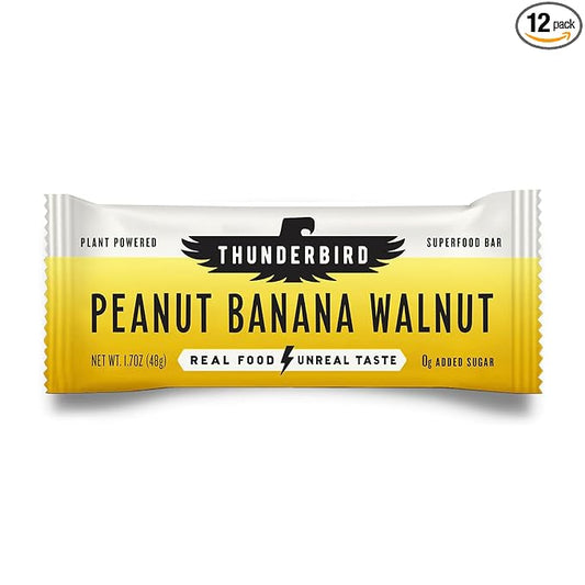 Thunderbird Bars Energy Snack, Gluten-Free with Protein, Healthy Real Food, Vegan Non-GMO, No Added Sugar, Peanut Banana Walnut Flavor (12 Count, 1.7 oz. Bars)