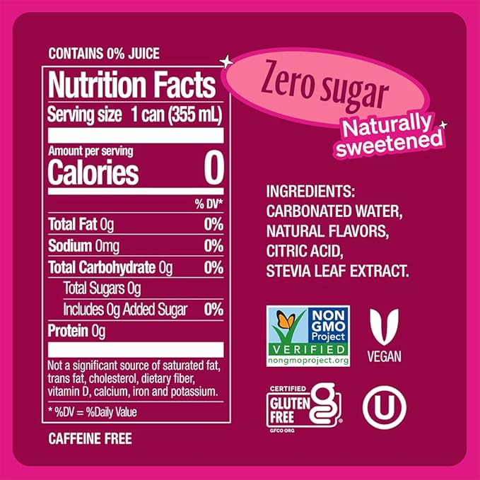Zevia Zero Sugar Soda, Cran-Raspberry, 12 oz Cans (24-Pack) ??Naturally Sweetened, Non-GMO Project Verified, Gluten-Free, Vegan