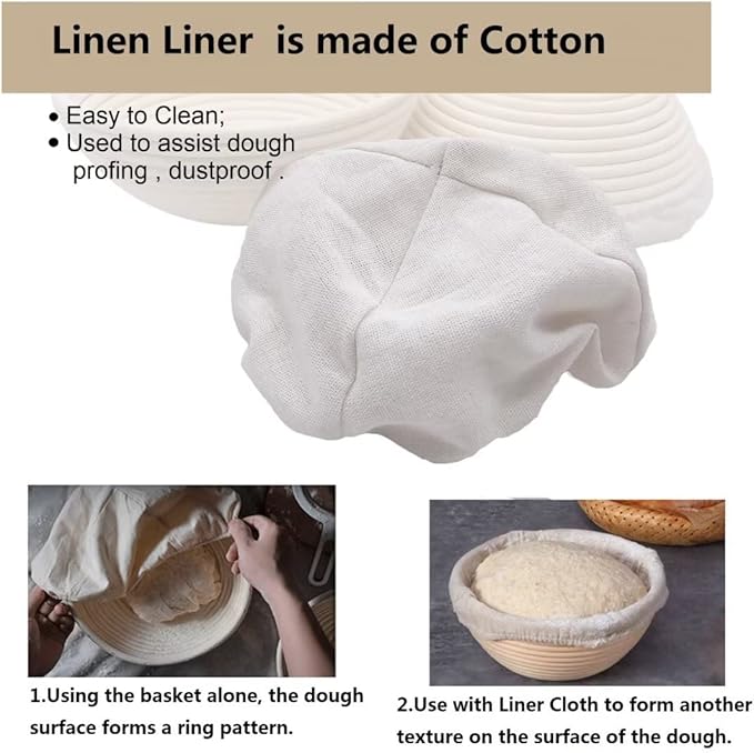 Banneton Basket for Bread Proofing, 8.5 inches Round Dough Proofing Bowls with Removable Liner, Good for Home Sourdough Bakers Baking, 2 Pack