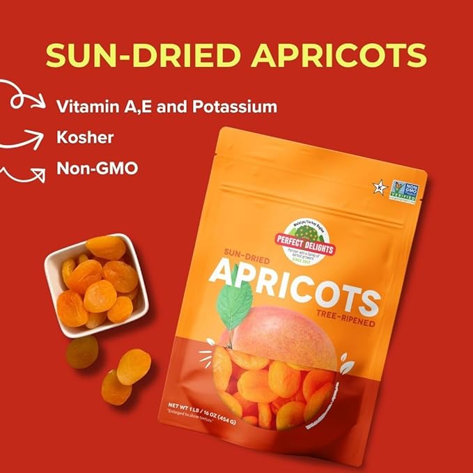 Perfect Delights Sun-Dried Turkish Apricots, Vegan & Healthy Fruit Snack for Kids and Adults - Single Pack (16 oz)