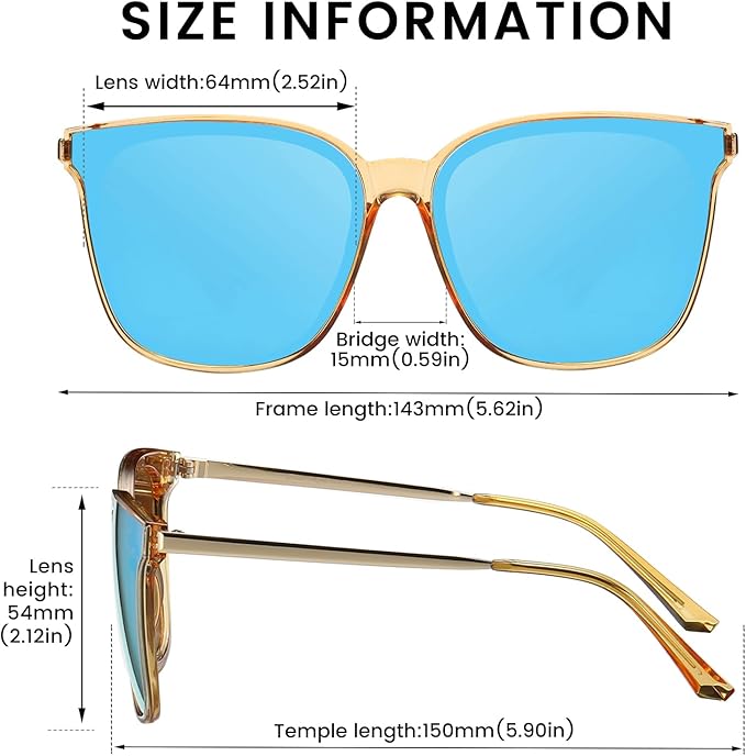 DUCO Oversized Polarized Sunglasses Womens Trendy Mirrored Shades Retro Round Vintage Light Weight UV400 Sun Glasses W016
