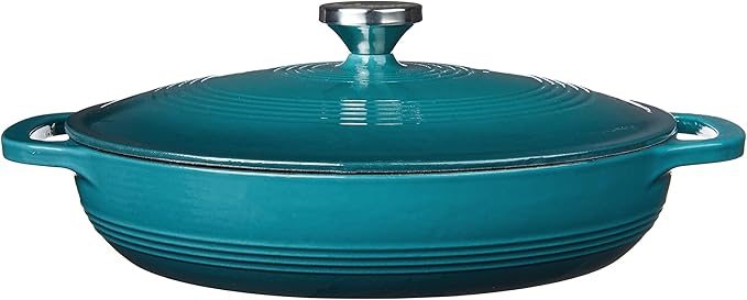 Lodge 3.6 Quart Enameled Cast Iron Covered Casserole with Lid ??Dual Handles ??Oven Safe up to 500ì§?F or on Stovetop - Use to Marinate, Cook, Bake, Refrigerate and Serve ??Lagoon