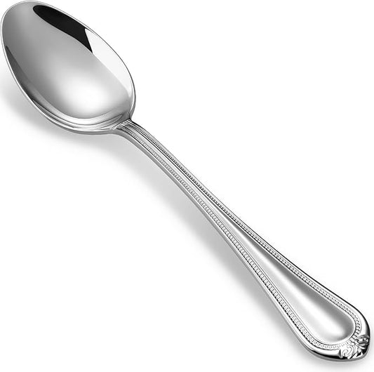 KEAWELL Pearl Edge 4-Piece Premium Spoon Set, 18/10 Stainless Steel, Fine Silverware Spoons with Refined Bead Design, Brightly Polished, Dishwasher Safe (Silver, 7.56" Dinner Spoons)